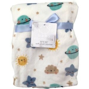 Baby Elements Planets Star Sun Clouds‎ Blanket White Soft Fleece NWT